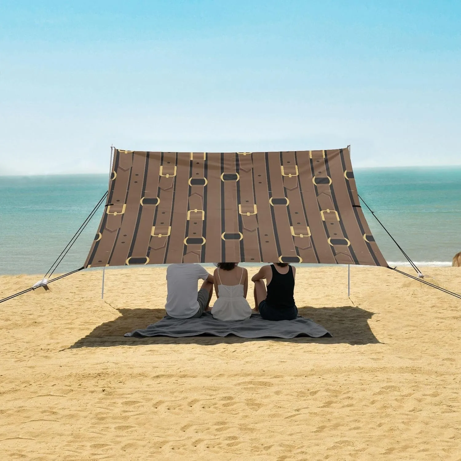Beach Shade Tent with UPF50  UV Protection,Pattern with Leather Straps Lightweight Camping Sun Shelter for Outdoor,Camping Trips, Fishing, Backyard,Picnics,Easy Set Up and Carry 9x10.5 FT