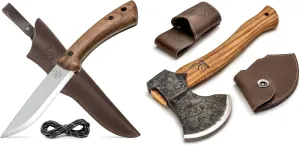 BeaverCraft AX3 Camping Hatchet Axe BSH1 Dune Bushcraft Fixed Blade Knife With Leather Sheath
