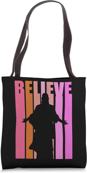 Believe Jesus Religious Religion Church Worship Retro Pink Tote Bag