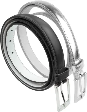 Belle Donne Belt Women, Skinny Dress Belts, Silver Polished Buckle, For Womens Clothes and Fine Dresses, Classy Style