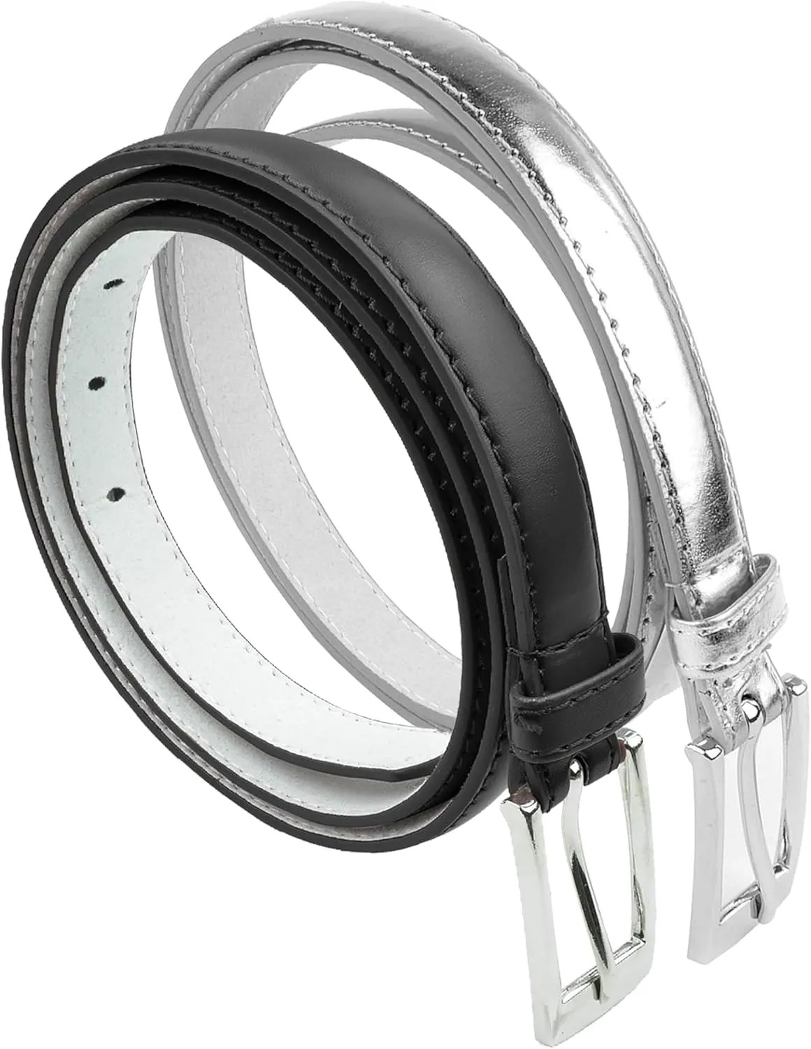 Belle Donne Belt Women, Skinny Dress Belts, Silver Polished Buckle, For Womens Clothes and Fine Dresses, Classy Style