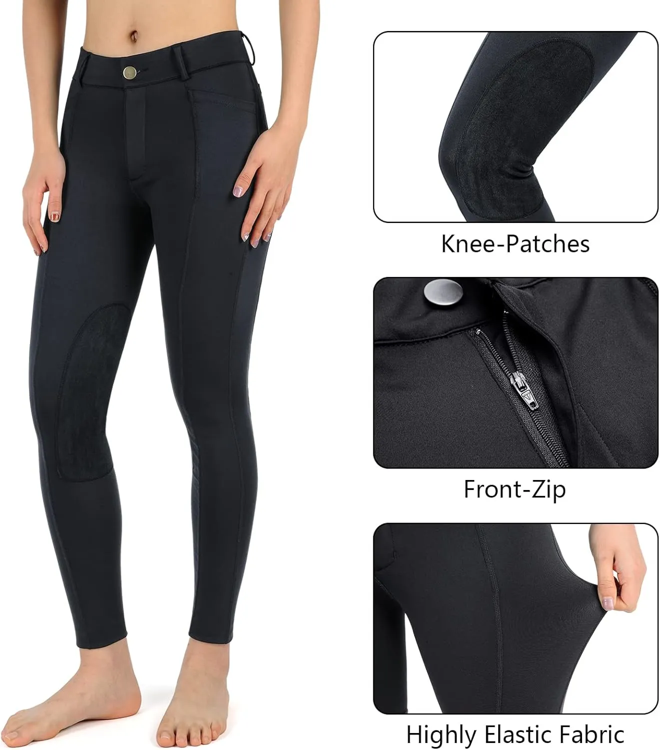 beroy Horse Riding -Pants Women Equestrian-Breeches - Ladies Training Horseback Riding Tights Full Seat Silicone Pockets