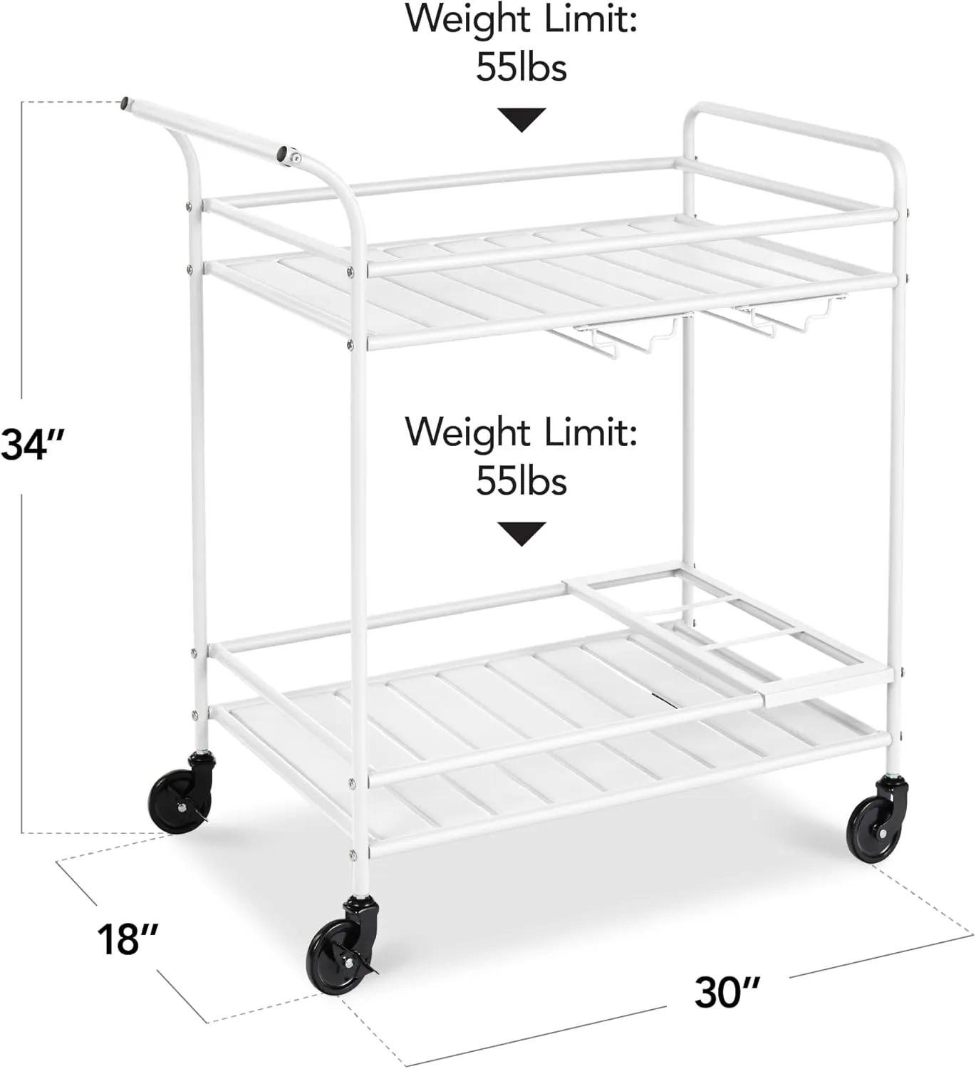 Best Choice Products Outdoor Mobile Patio Bar Cart, Home Bar Serving Cart, BBQ Side Table w/ 2 Tier Storage, Wine Rack, Lockable Wheels - White