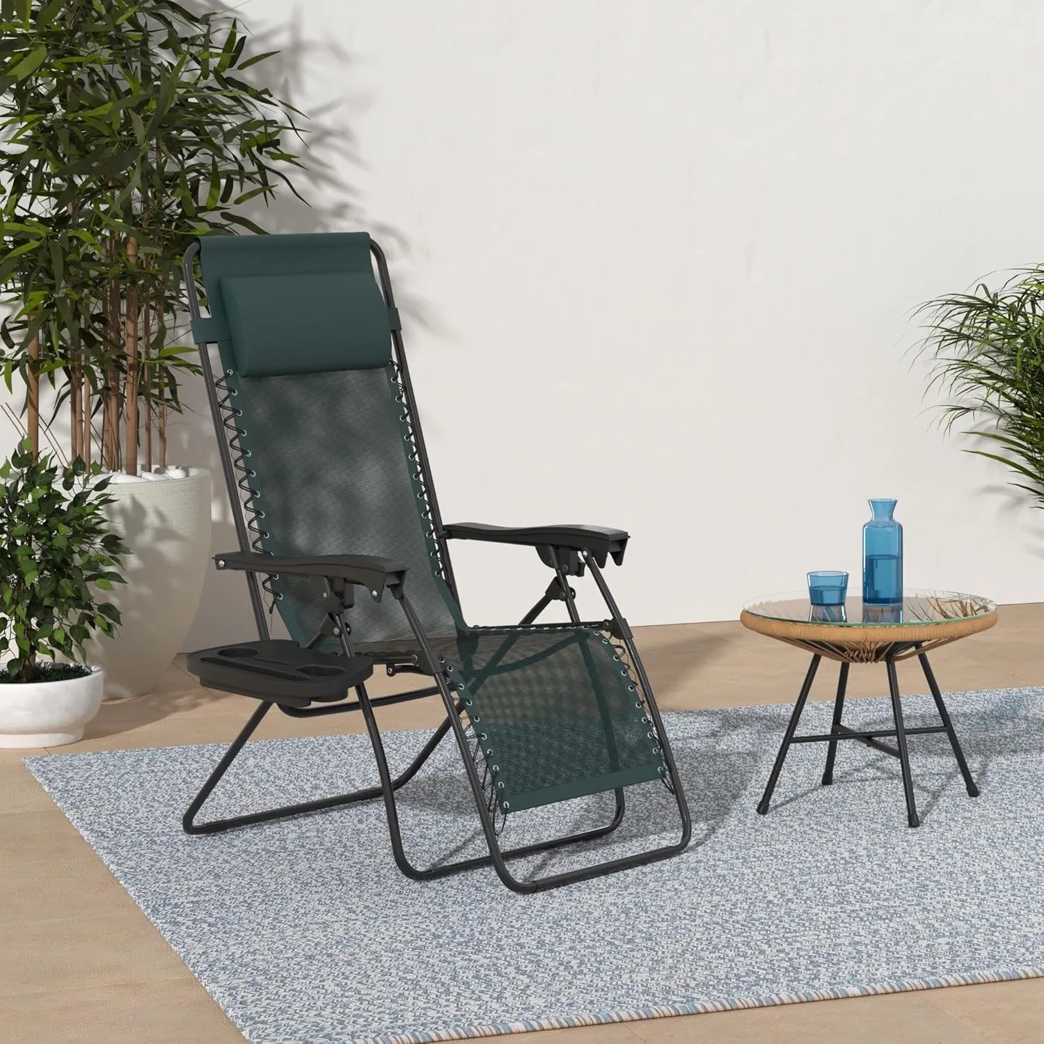 Best Choice Products Set of 2 Adjustable Steel Mesh Zero Gravity Lounge Chair Recliners w/Pillows and Cup Holder Trays - Forest Green