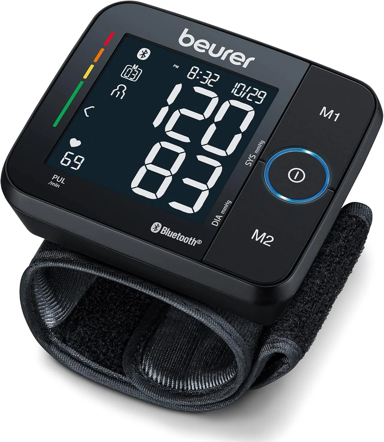 Beurer BC54 Wrist Blood Pressure Monitor with Bluetooth, Irregular Heartbeat Detector, Risk Indicator, Accurate Large Display, and Travel Case, Wrist Cuff up to 120 Memory Sets