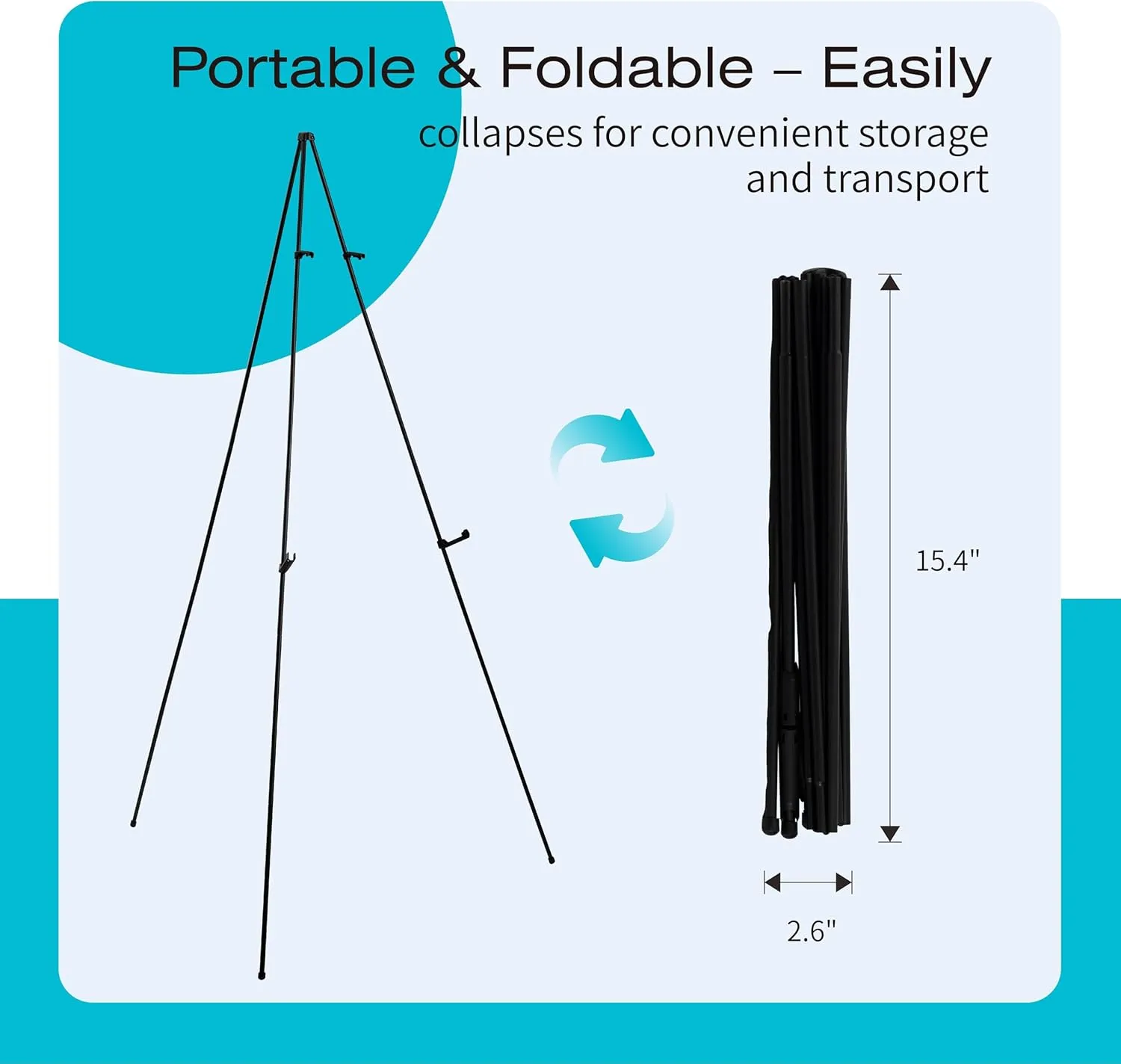 Bianyo Upgraded Display Stand with Upper Cover & Carry Bag, Black/White Steel, 5 lb Capacity, Adjustable & Portable for Indoor/Outdoor Canvas, Posters & Boards (Black, Pack of 1)