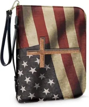 Bible Case, Flag Leather Bible Protective Cover for Women Men Sturdy Bible Carrying Case Bible Storage Bag Carrier for Worship Study Church