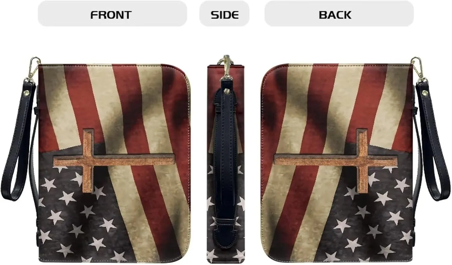 Bible Case, Flag Leather Bible Protective Cover for Women Men Sturdy Bible Carrying Case Bible Storage Bag Carrier for Worship Study Church