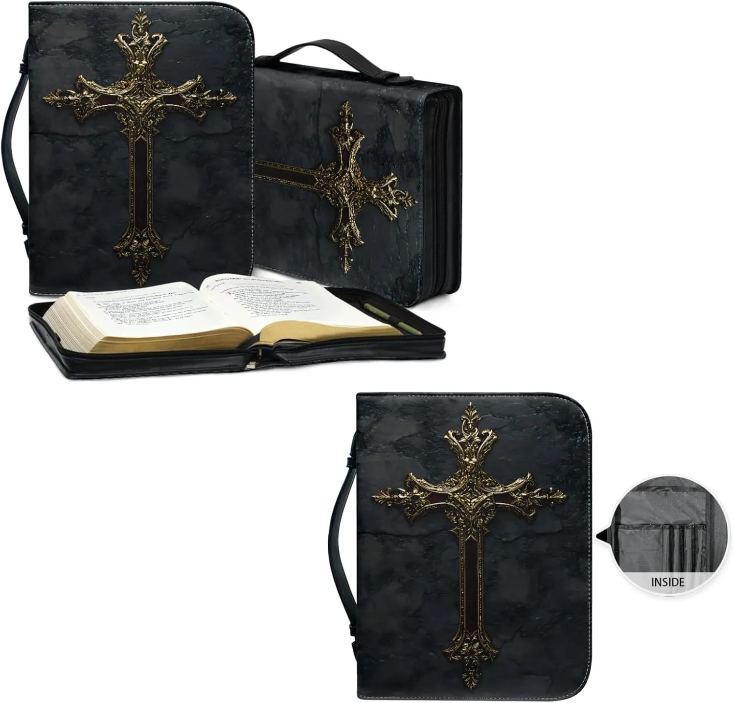 Bible Case - Large Cover for Men and Women, PU Leather Carrying Case With Cross Print
