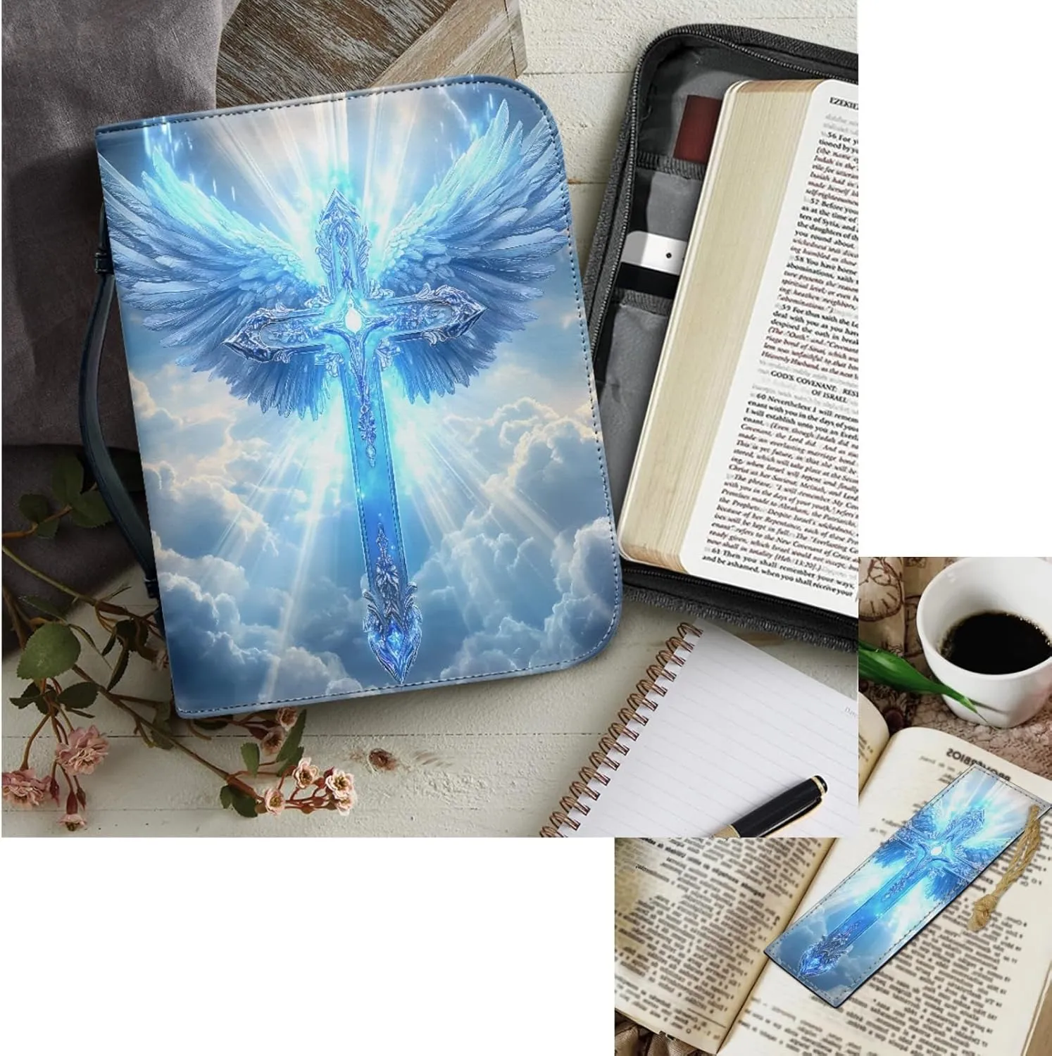 Bible Case - Large Cover for Men and Women, PU Leather Carrying Case With Cross Print