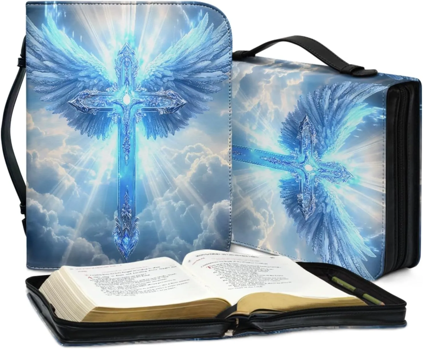 Bible Case - Large Cover for Men and Women, PU Leather Carrying Case With Cross Print