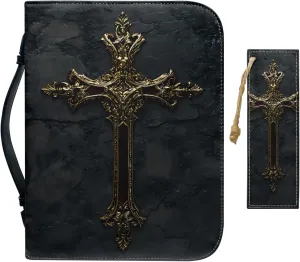 Bible Case - Large Cover for Men and Women, PU Leather Carrying Case With Cross Print