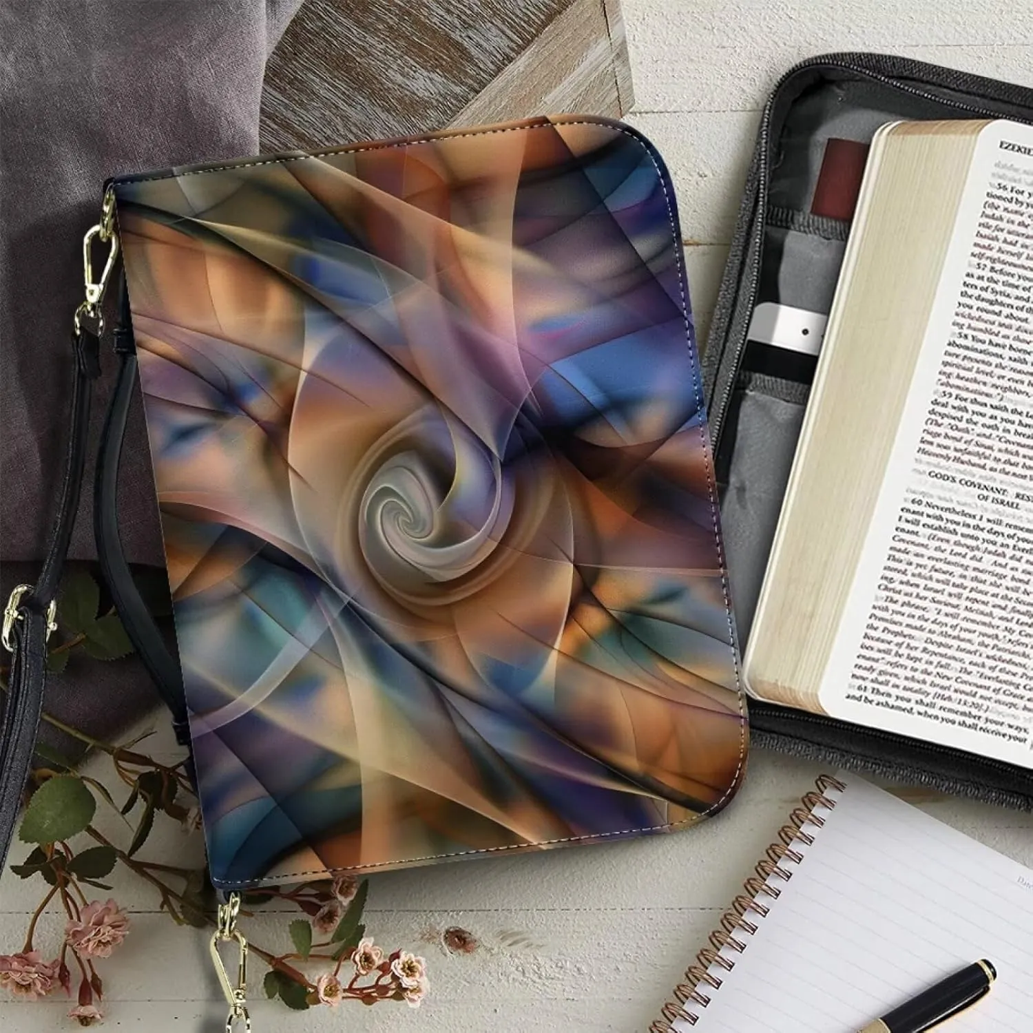 Bible Cover Case for Women, Bible Carrying Size Bag for Study Travel with Detachable Shoulder Strap，Fit Standard Large Bible Gifts for Girls,Art Mandala,M
