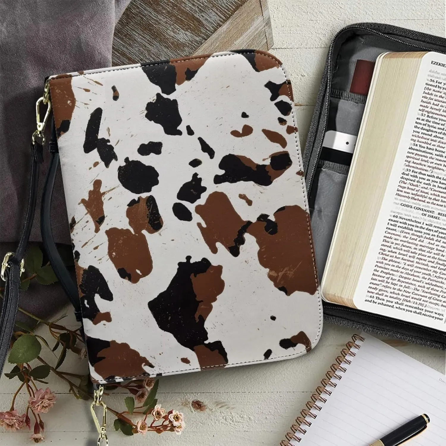 Bible Cover Extra Large Leather Study Bible Carrying Case with Zipper Pocket for Library Church Picnic Hiking
