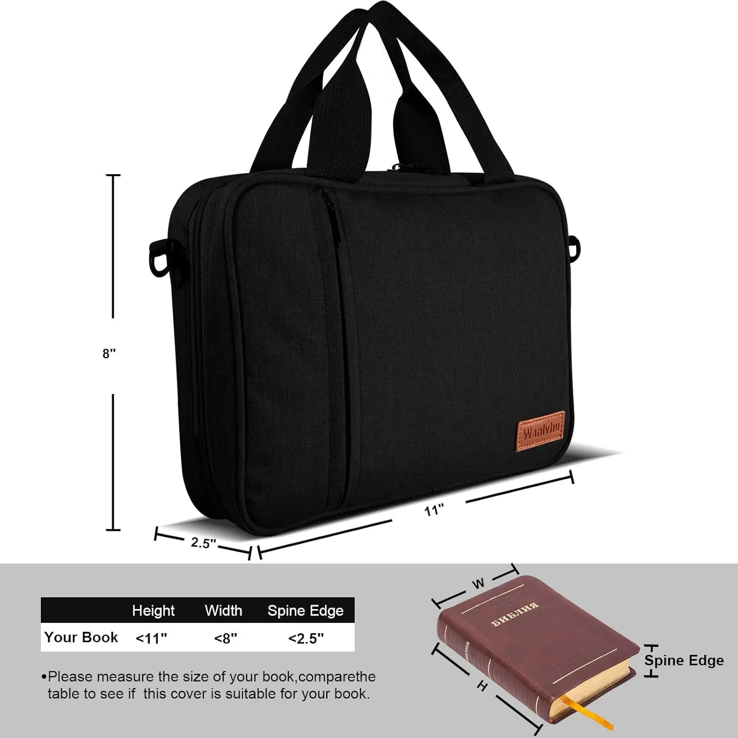 Bible Cover for Men Women, Zippered Bible Carrying Case Bible Protective Bag with Handle and Adjustable Shoulder Strap, Bible Bag for Women Men Kids (Black)