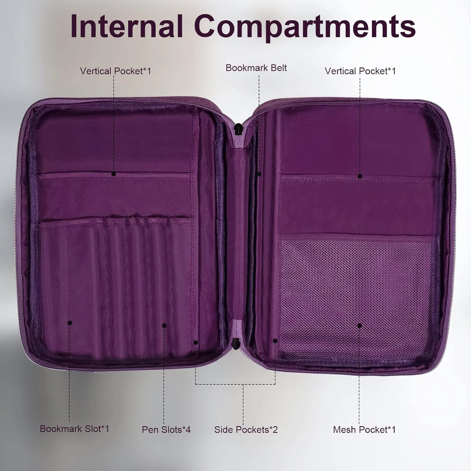Bible Cover for Men Women, Zippered Bible Carrying Case Bible Protective Bag with Handle and Adjustable Shoulder Strap, Bible Bag for Women Men Kids (Purple)