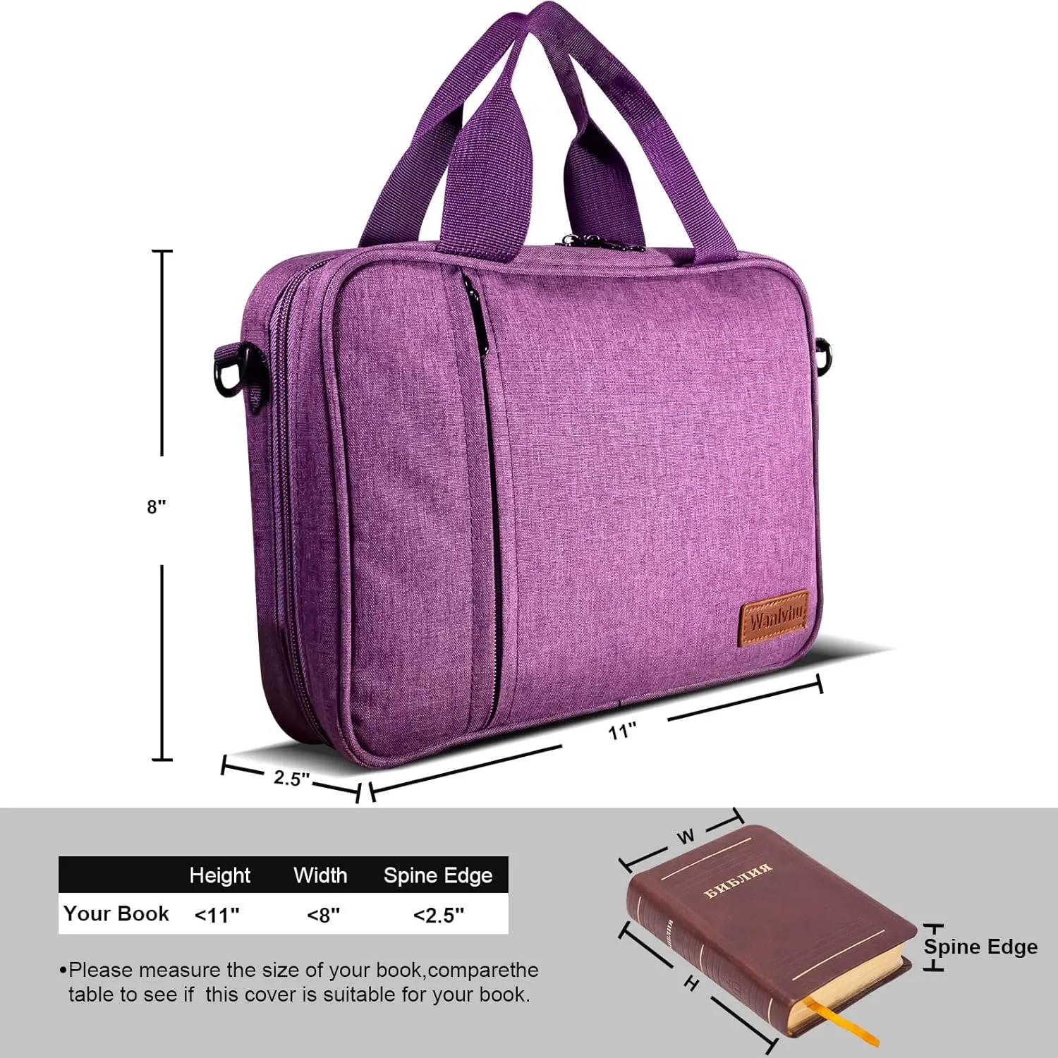 Bible Cover for Men Women, Zippered Bible Carrying Case Bible Protective Bag with Handle and Adjustable Shoulder Strap, Bible Bag for Women Men Kids (Purple)
