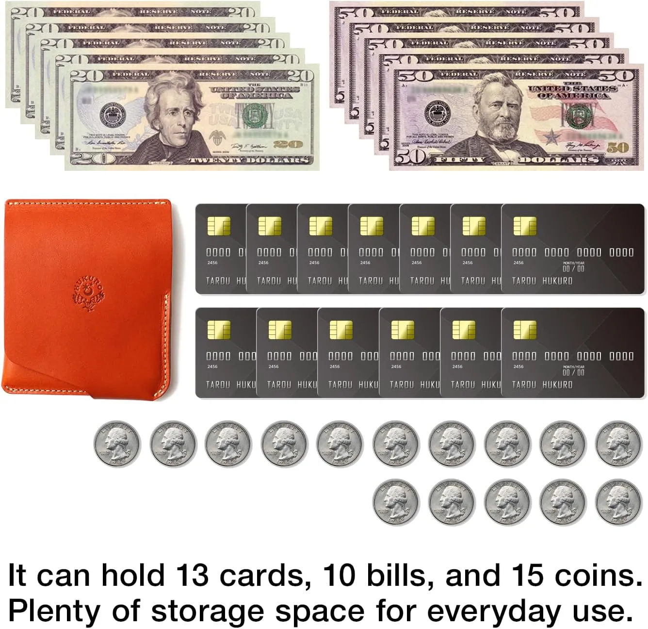 Bifold Wallet for Men,Genuine Leather,Stylish Wallet,Billfold with 13 Credit Cards,Money Clip,Purse Wallet for Men & Women,Small Minimalist Coin Purse,Unisex Leather Coin Wallet,made in Japan
