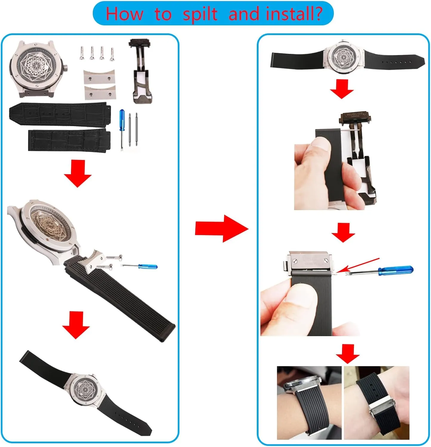 Big Bang Leather 25mm Watch Bands Replacement Fit for Hublot Big Bang 19mm*25mm*22mm Watch Strap Wirstband Bracelet For Men and Women(without metal buckle)