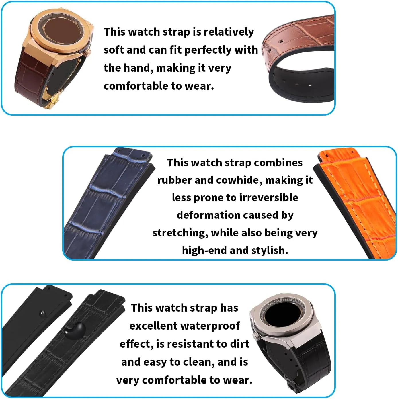 Big Bang Leather 25mm Watch Bands Replacement Fit for Hublot Big Bang 19mm*25mm*22mm Watch Strap Wirstband Bracelet For Men and Women(without metal buckle)
