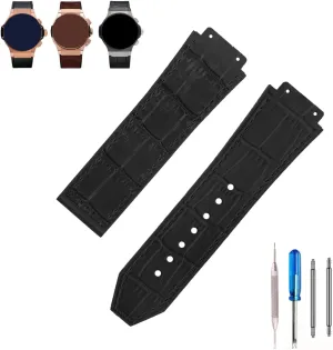 Big Bang Leather 25mm Watch Bands Replacement Fit for Hublot Big Bang 19mm*25mm*22mm Watch Strap Wirstband Bracelet For Men and Women(without metal buckle)