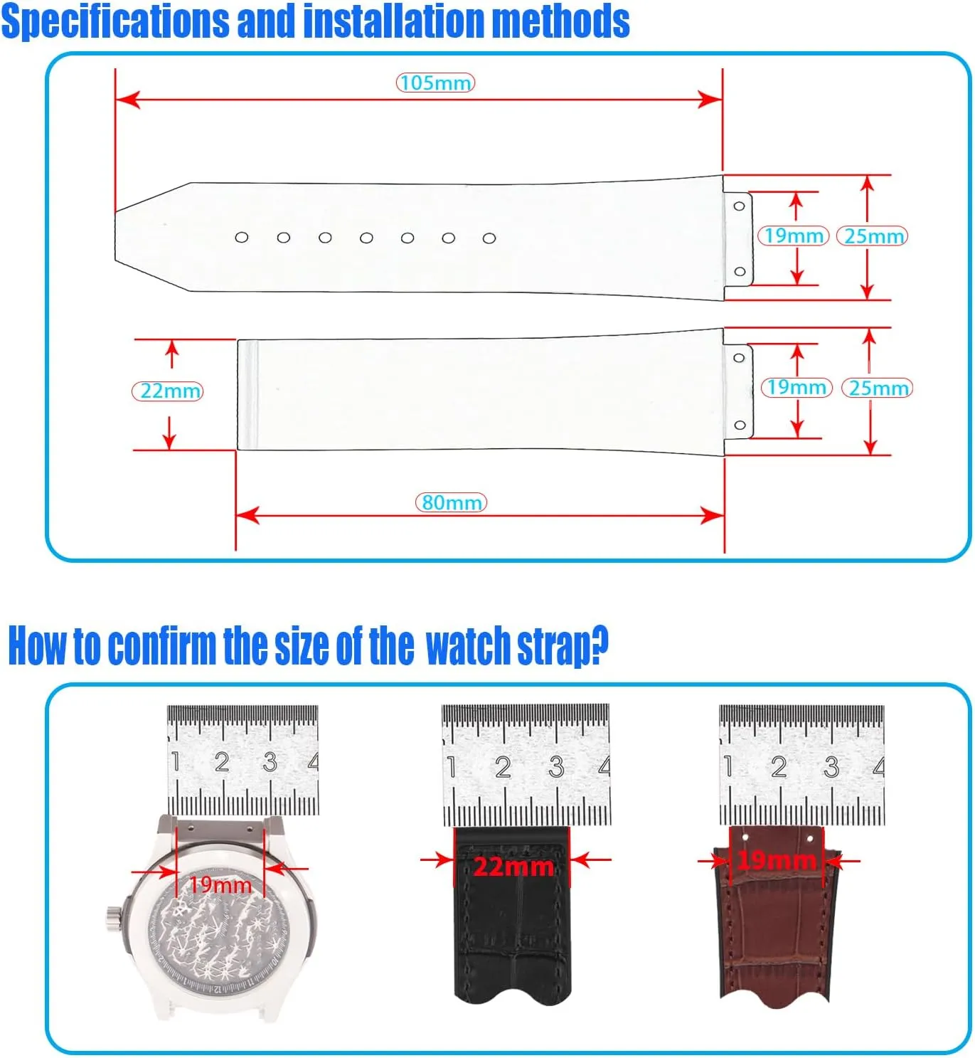 Big Bang Leather 25mm Watch Bands Replacement Fit for Hublot Big Bang 19mm*25mm*22mm Watch Strap Wirstband Bracelet For Men and Women(without metal buckle)