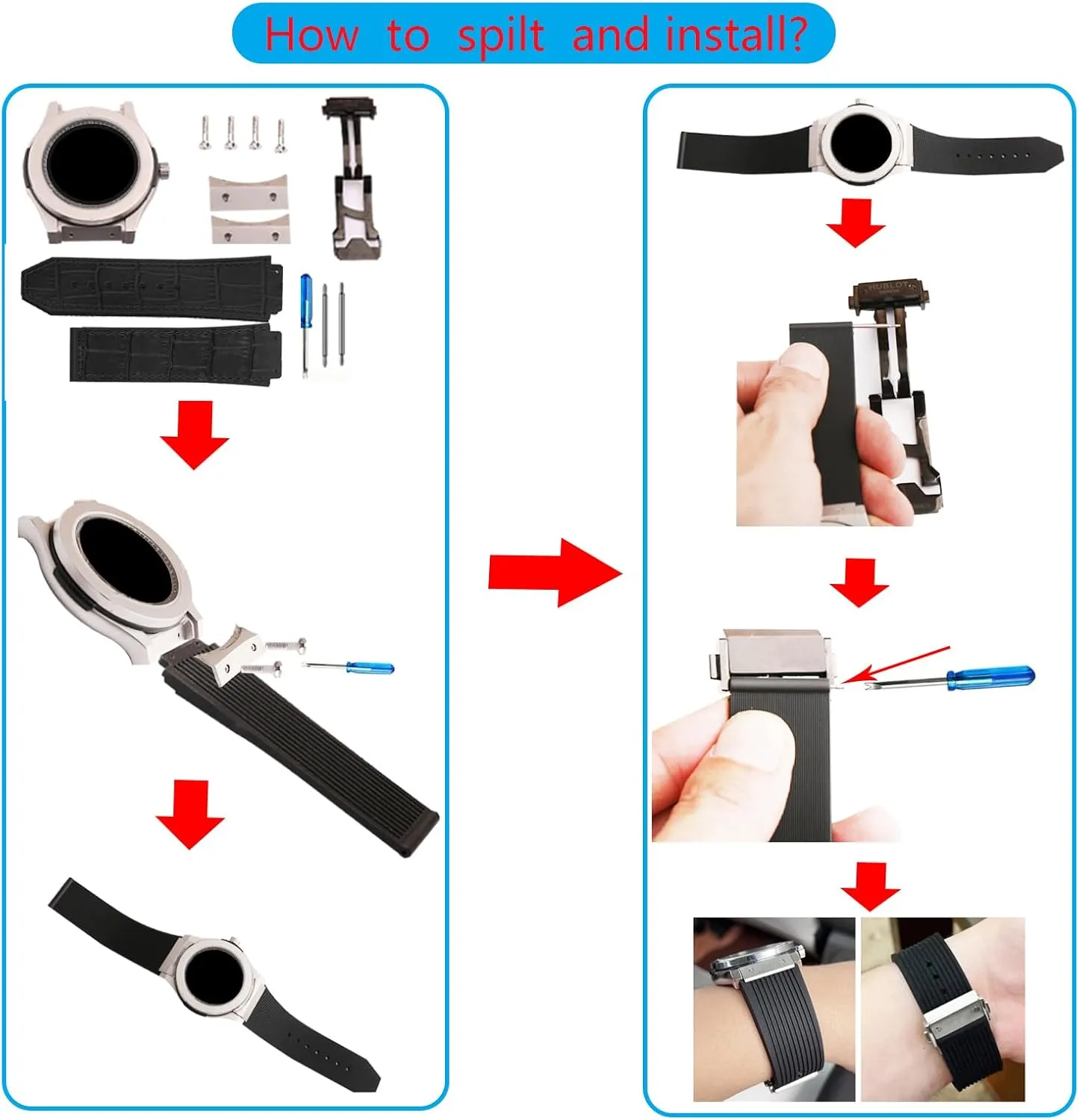 Big Bang Leather 25mm Watch Bands Replacement Fit for Hublot Big Bang 19mm*25mm*22mm Watch Strap Wirstband Bracelet For Men and Women(without metal buckle)
