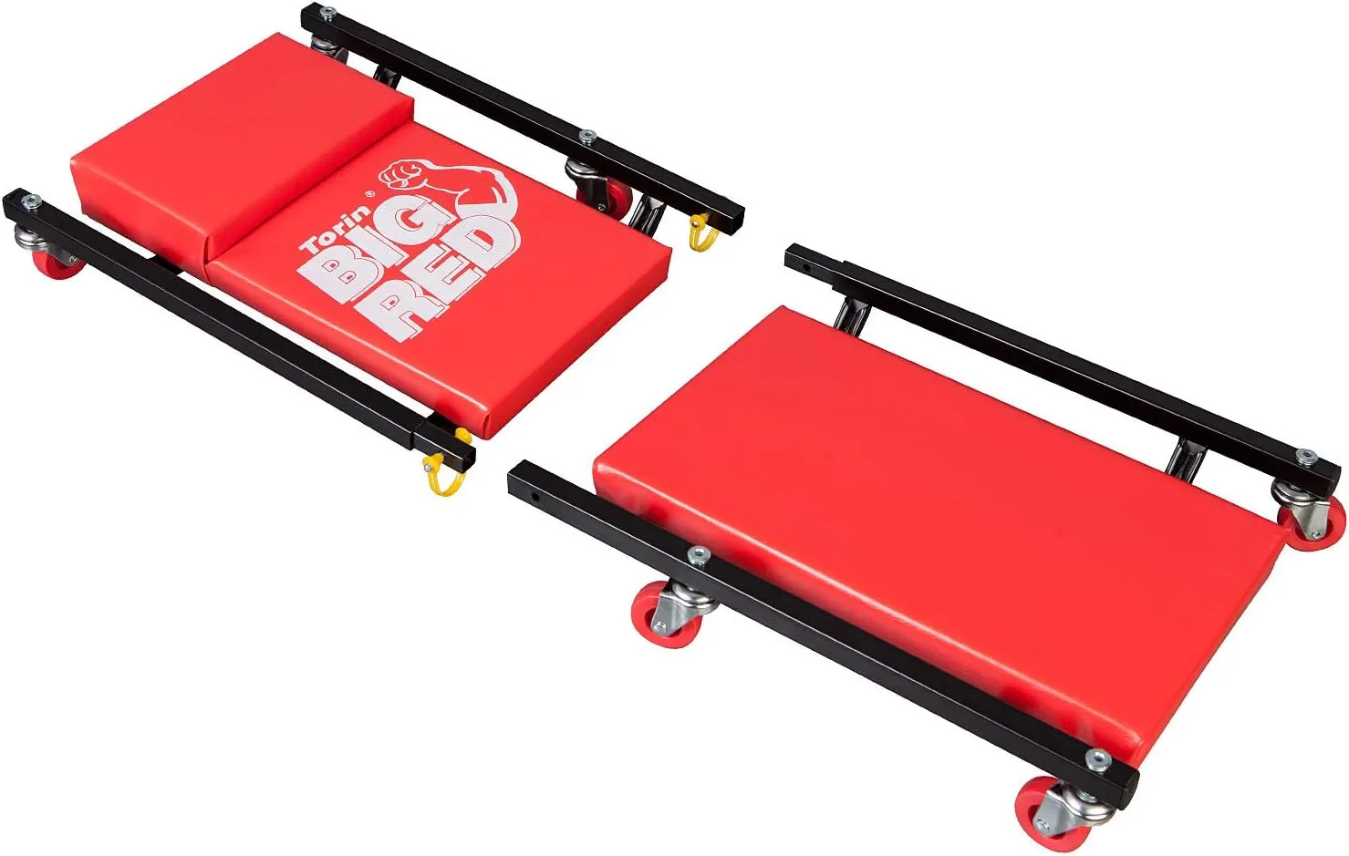 BIG RED 2-Piece Rolling Garage/Shop Creeper: 36" Padded Mechanic Cart with Headrest and 6 Casters, Red