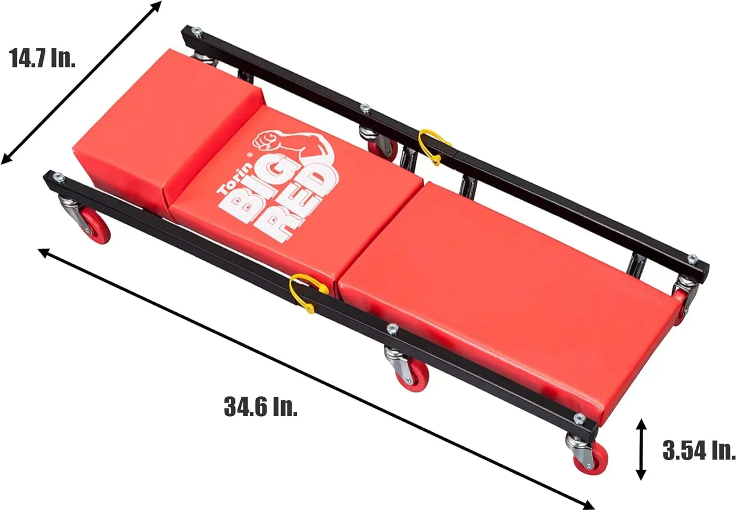 BIG RED 2-Piece Rolling Garage/Shop Creeper: 36" Padded Mechanic Cart with Headrest and 6 Casters, Red