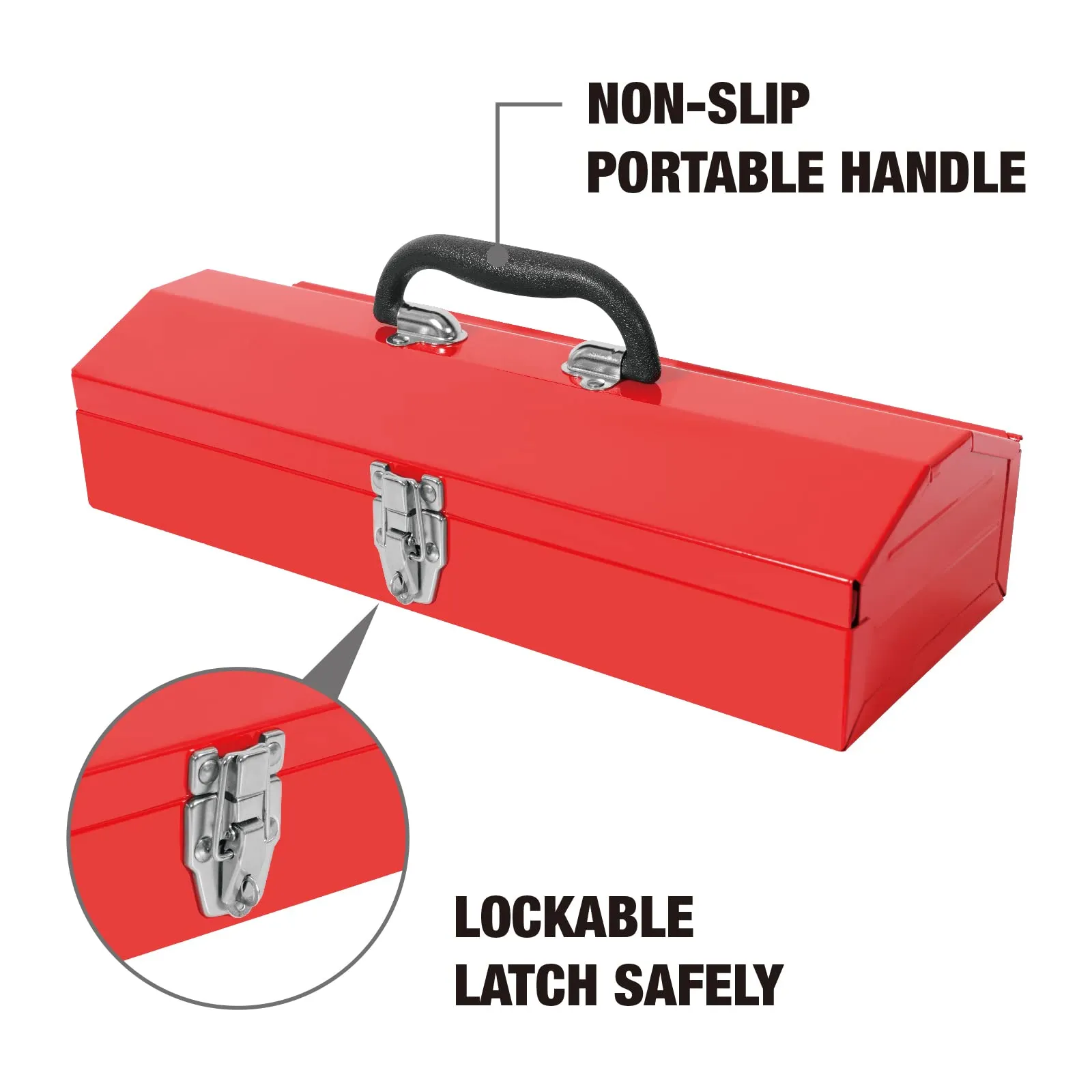 BIG RED ATB213R Torin 16" Portable Metal Tool Box Hip Roof Style Storage Organizer with Metal Latch Closure, Red