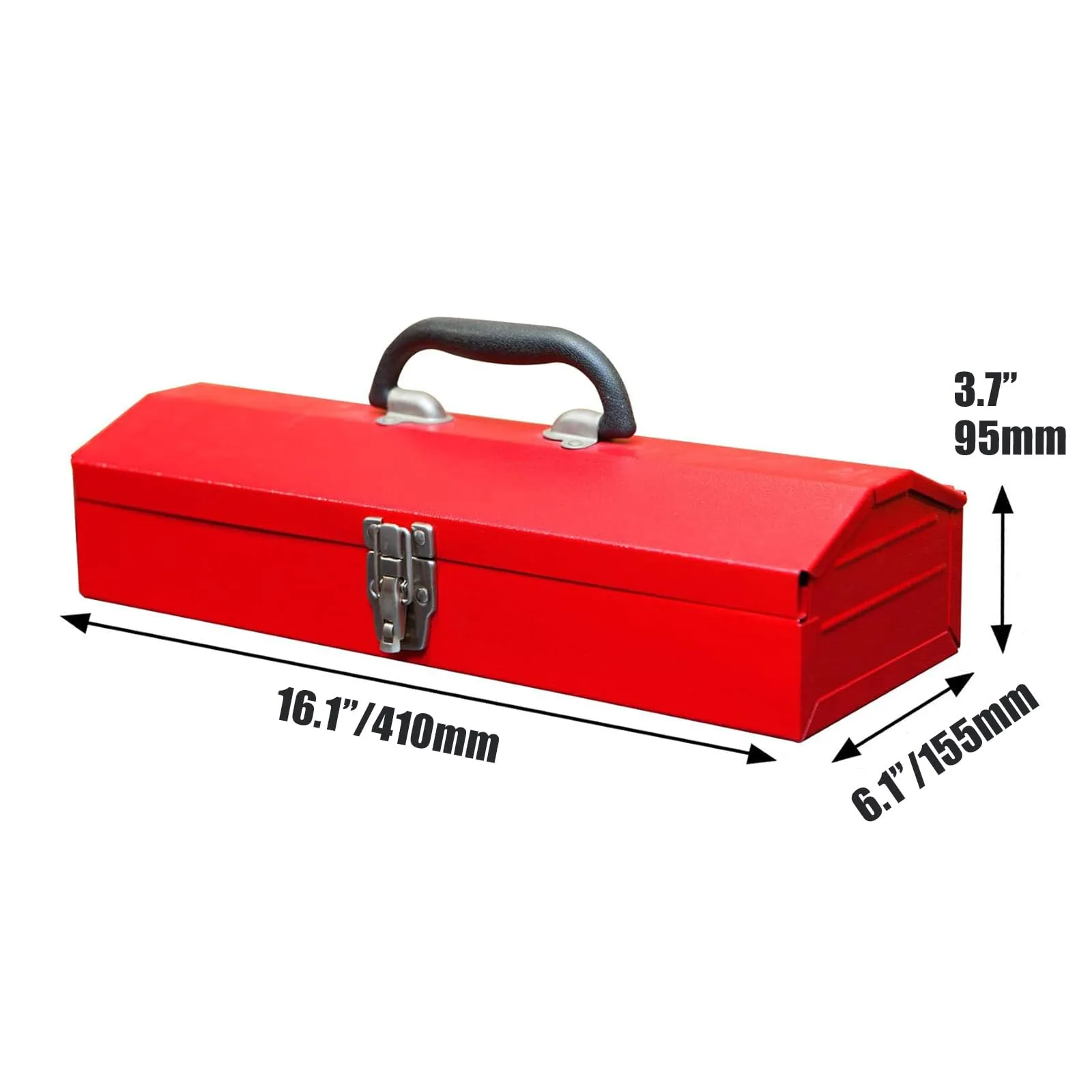 BIG RED ATB213R Torin 16" Portable Metal Tool Box Hip Roof Style Storage Organizer with Metal Latch Closure, Red