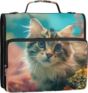 Binder Organizer Underwater World Cute Cat Binder Bag with Shoulder Strap and Handle