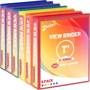 Binders 1 Inch Clear View Cover 1 Inch Binders 3 Ring, Holds 8.5 * 11 inch Papers for Office, Home, and School Use, 6 Pack (6-Color)