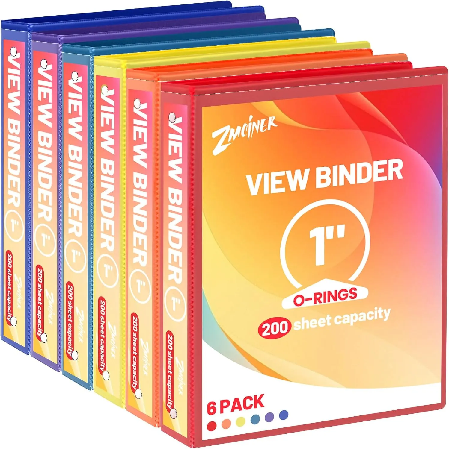 Binders 1 Inch Clear View Cover 1 Inch Binders 3 Ring, Holds 8.5 * 11 inch Papers for Office, Home, and School Use, 6 Pack (6-Color)