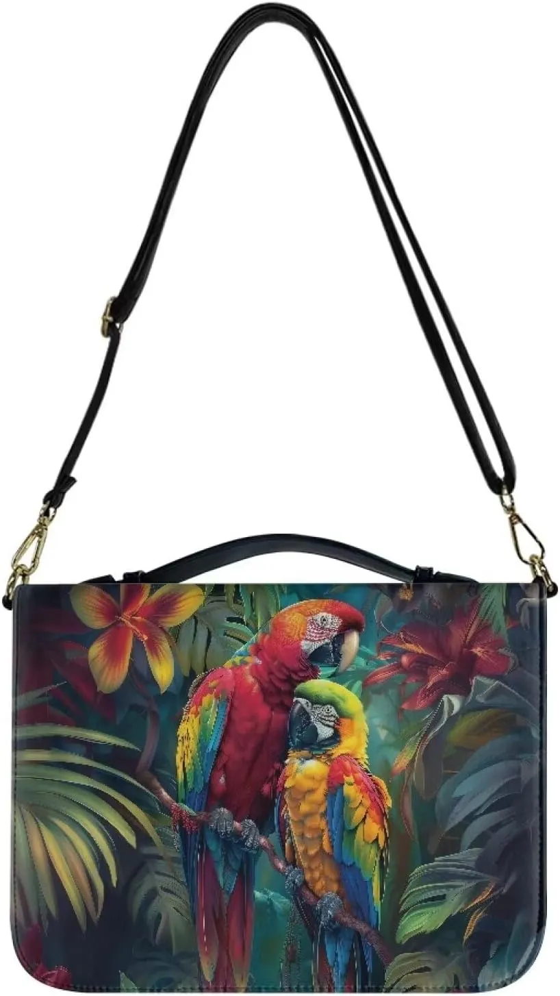Bird Bible Bag with Handle, Floral Large Bible Cover Case for Women Girls, Leather Bible Tote Bag with Shoulder Strap, Waterproof Bible Accessories for Study Bible, Green, L