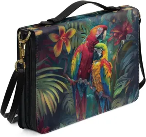 Bird Bible Bag with Handle, Floral Large Bible Cover Case for Women Girls, Leather Bible Tote Bag with Shoulder Strap, Waterproof Bible Accessories for Study Bible, Green, L