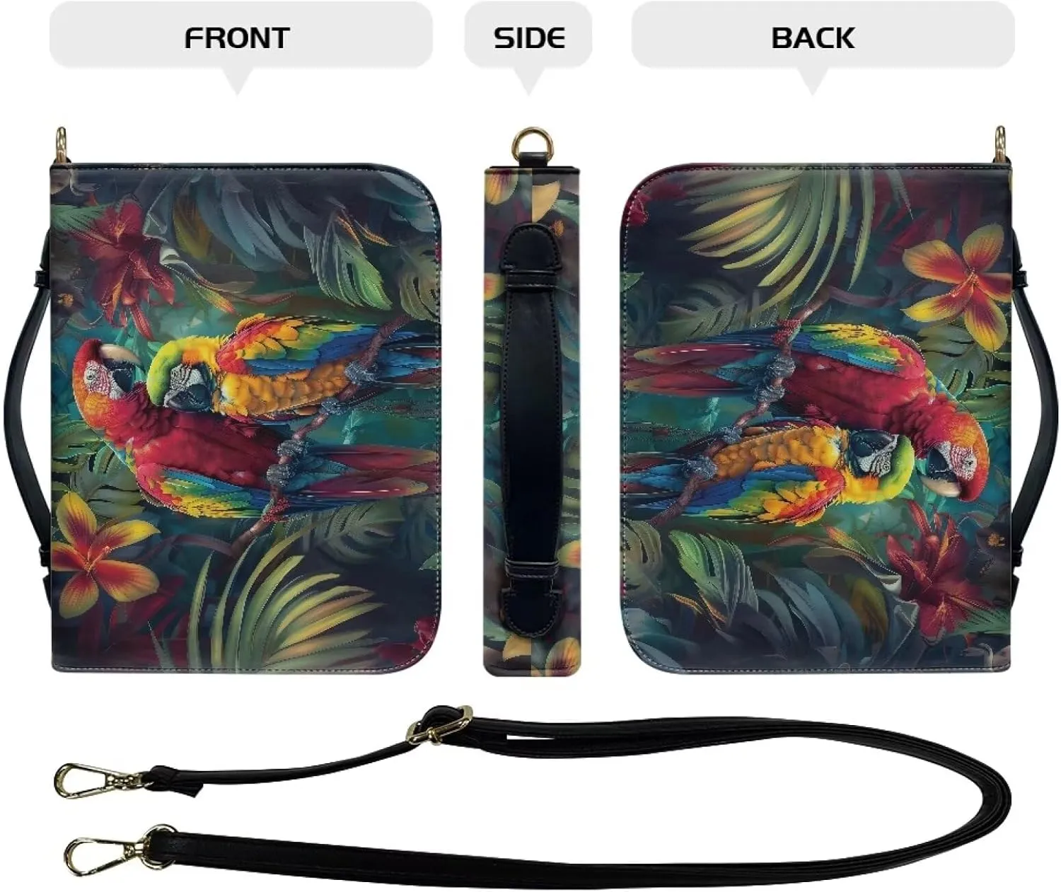 Bird Bible Bag with Handle, Floral Large Bible Cover Case for Women Girls, Leather Bible Tote Bag with Shoulder Strap, Waterproof Bible Accessories for Study Bible, Green, L