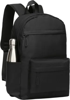 Black Backpack 21Liter Waterproof School Bag 15.6 inch Laptop Mochila Plain No Logo Lots Pockets Teenagers Kids Men Women 33x14x44cm College Work Trip Gym Travel Roomy Daypack Lightweight