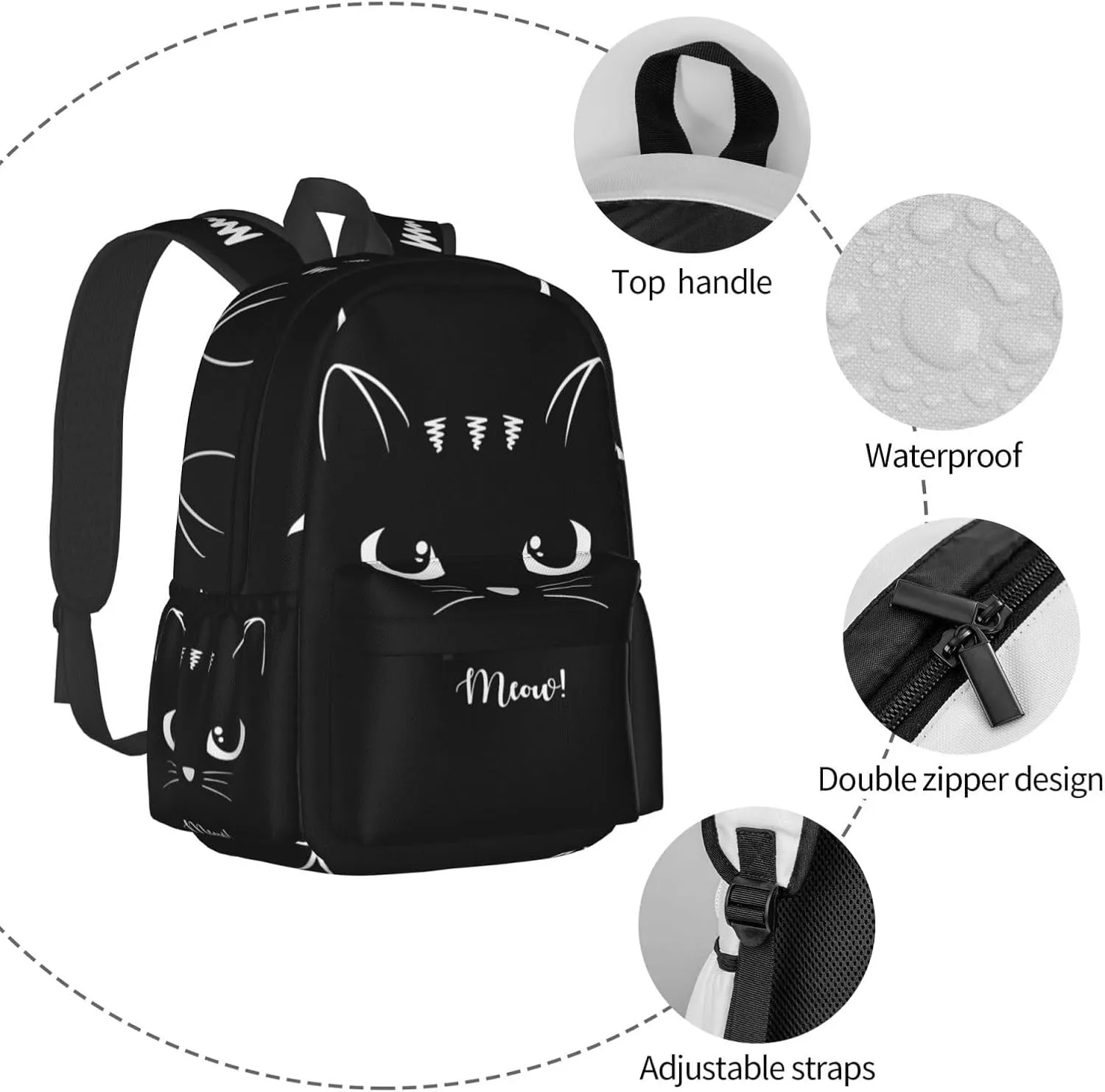 Black Cat Multipurpose School Bag Bookbag for Teenage Boys Girls Daily Backpack