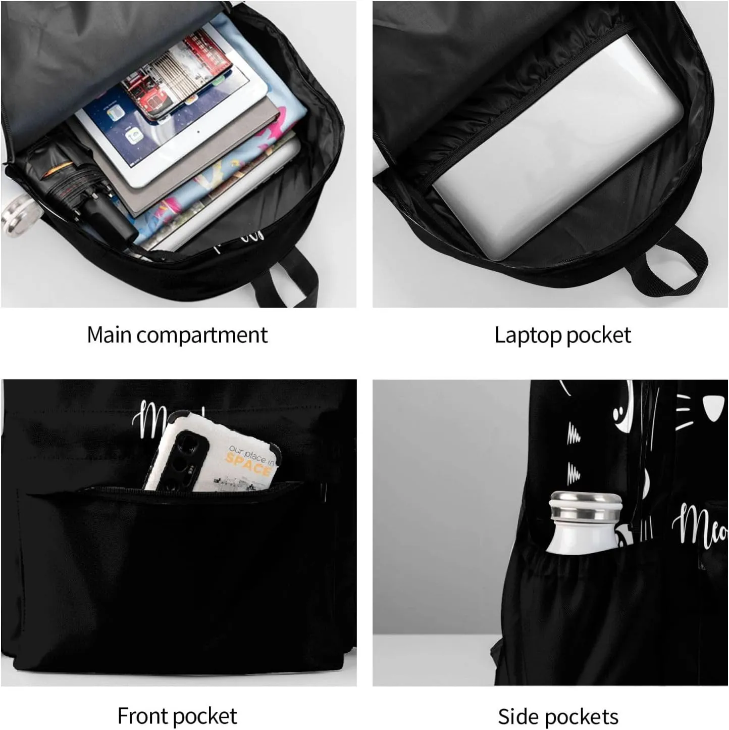 Black Cat Multipurpose School Bag Bookbag for Teenage Boys Girls Daily Backpack