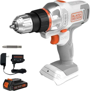 BLACK DECKER 20V MAX Matrix Cordless Drill/Driver Kit, White (BDCDMT120WC1FF)
