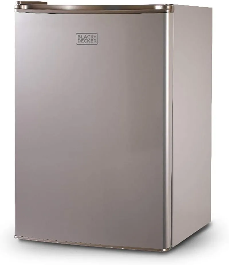 BLACK DECKER 2.5 Cu. Ft. Compact Refrigerator, ENERGY STAR Certified Small Refrigerator, Single Door Mini Fridge with Freezer, Personal Fridge for Home/Dorm Room, R600a Refrigerant, VCM Stainless Look