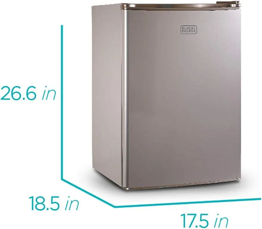 BLACK DECKER 2.5 Cu. Ft. Compact Refrigerator, ENERGY STAR Certified Small Refrigerator, Single Door Mini Fridge with Freezer, Personal Fridge for Home/Dorm Room, R600a Refrigerant, VCM Stainless Look