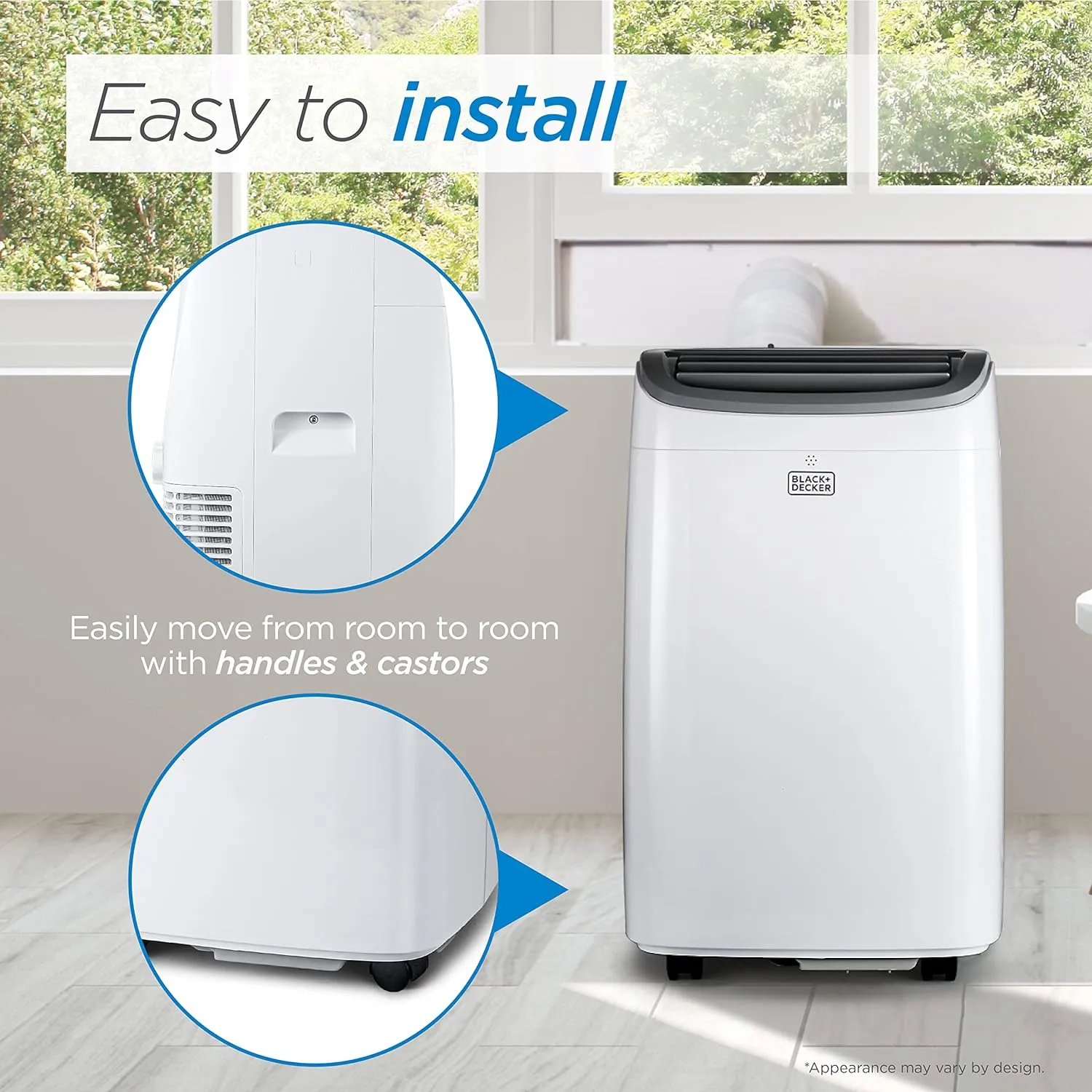 BLACK DECKER 8,000 BTU Portable Air Conditioner for Rooms up to 350 Sq. with Remote Control, White