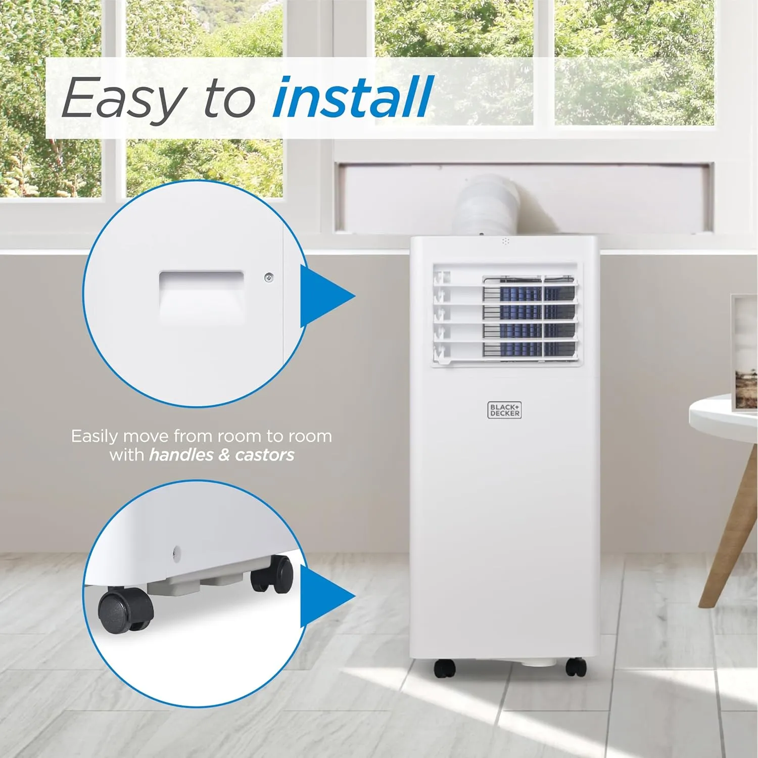 BLACK DECKER Portable Air Conditioner, 5,100 BTU SACC/CEC (8,500 BTU ASHRAE 128) for Rooms Up To 350 Sq. Ft., Portable AC with Full Function Remote Control & Window Kit, BPACT05SM, White