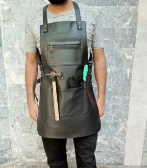 Black Leather Work Apron for Work