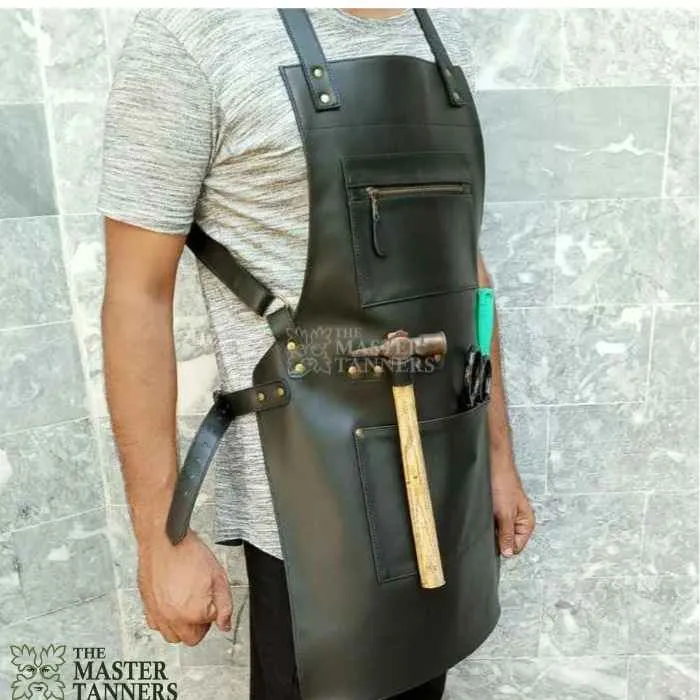 Black Leather Work Apron for Work