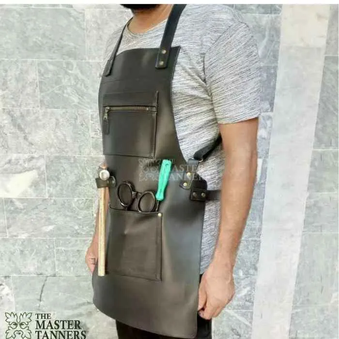Black Leather Work Apron for Work
