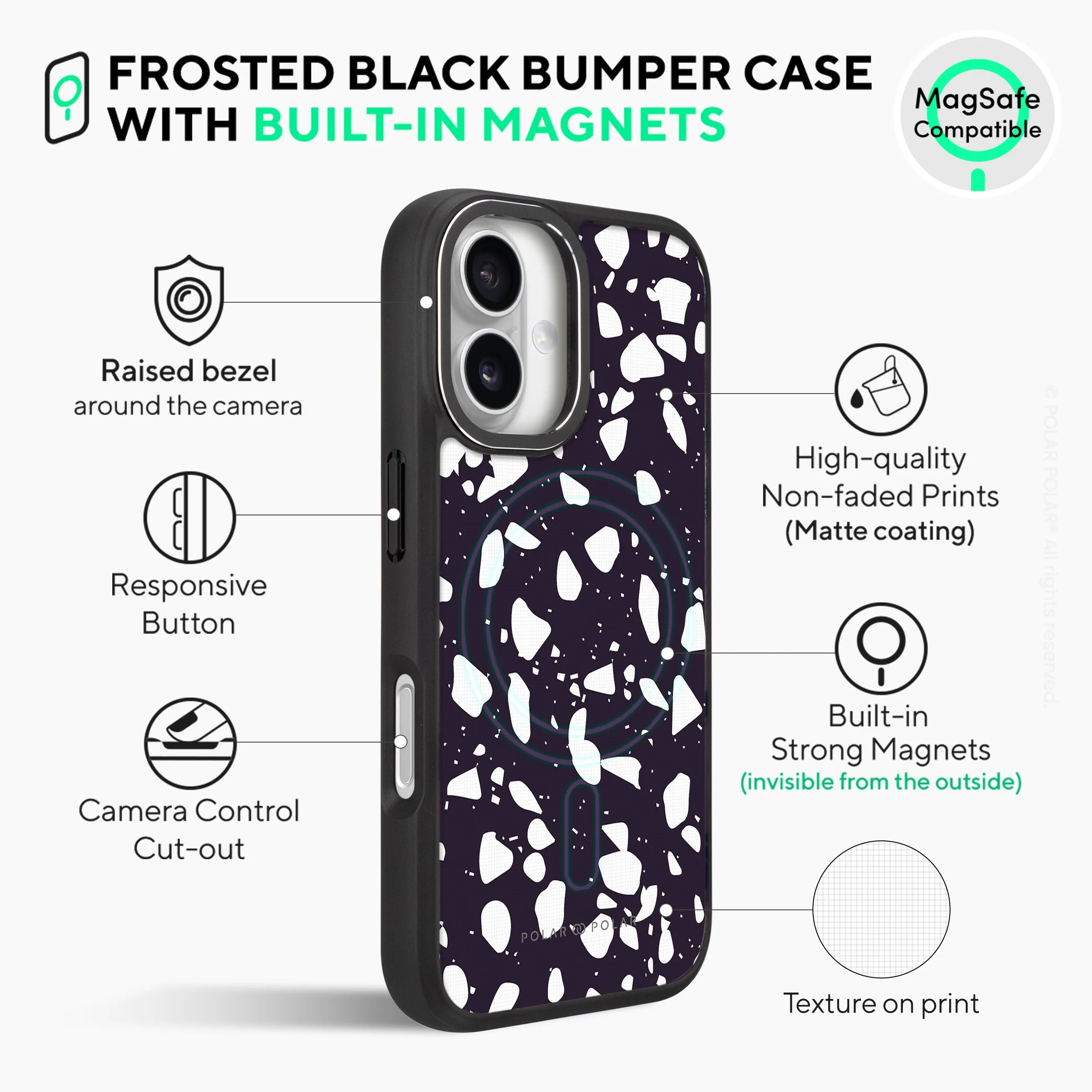 Black Rocky Road Terrazzo - iPhone 16 Plus Frosted Black Bumper MagSafe Case