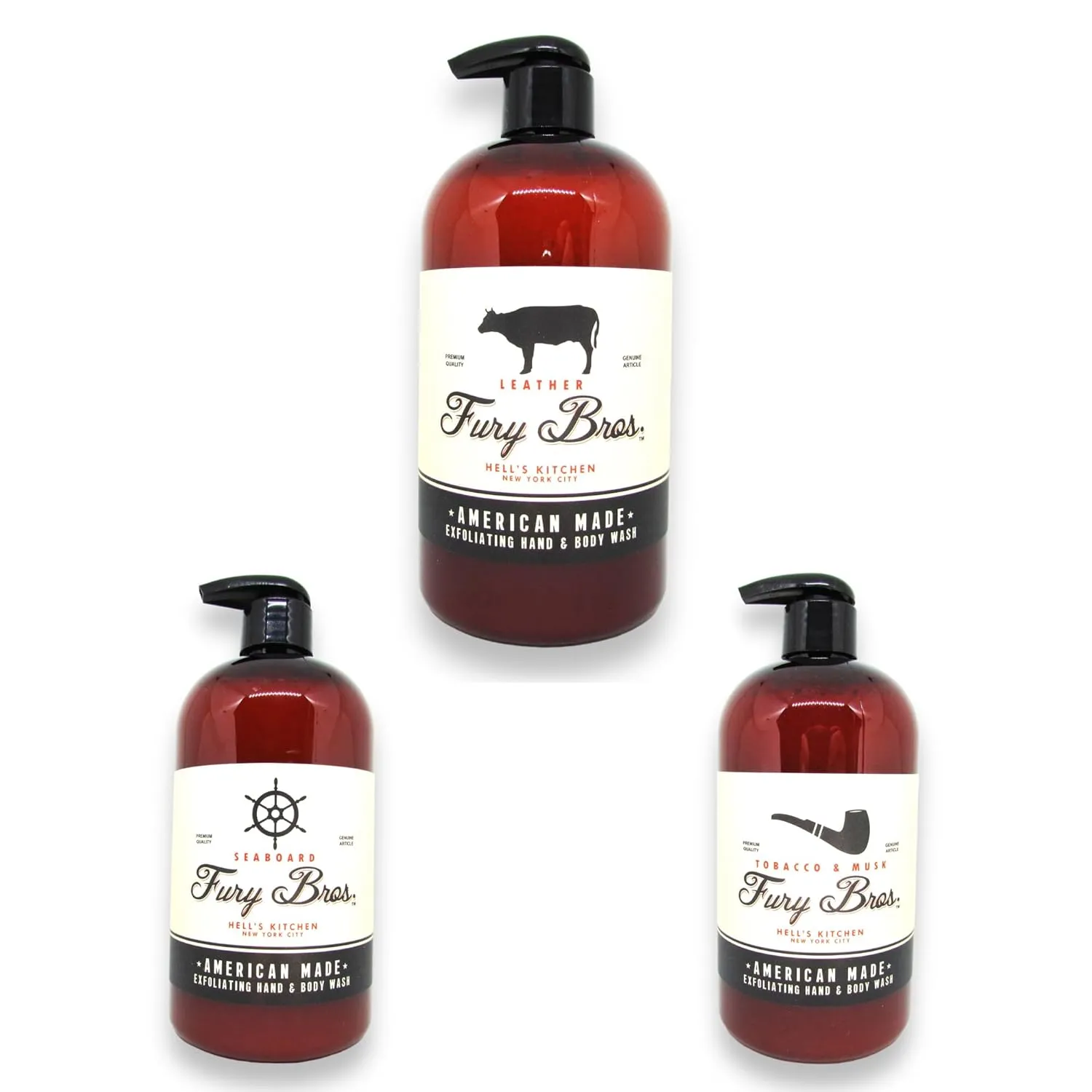 Black Series Exfoliating Hand & Body Wash Manly 3-Pack | Leather Seaboard Tobacco & Musk | Natural Ingredients | Volcanic Pumice | Moisturizing Aloe Vera | Made in USA | 16 oz